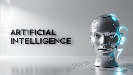 Futuristic AI Robot with 'Artificial Intelligence' Text - Generative Art - Modern Sleek Design