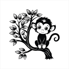 Baby Monkey on tree black vector