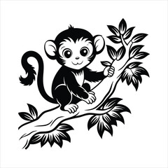 Baby Monkey on tree black vector
