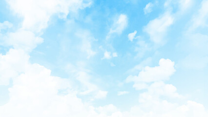 Clear blue sky with plain white cloud with space for text background. The vast blue sky and clouds. blue sky background with tiny clouds nature.