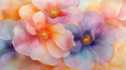 Abstract colorful flower background, watercolor painting. Pastel color flowers in the style of digital art, Generative AI