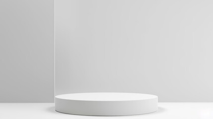 Minimalistic white product podium stage against white background, for product display, presentation and branding.