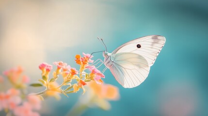 Naklejka premium A beautiful butterfly perched on a delicate flower.