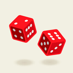 Illustration of red dice tossed in the air. Dice in simple style.