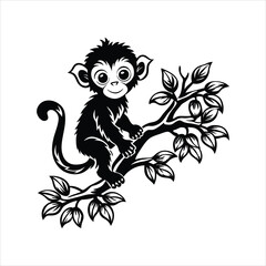 Baby Monkey on tree black vector