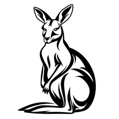 Stylized Black and White Kangaroo Illustration