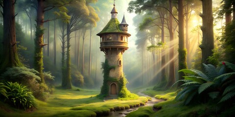 Enchanted Rapunzel Tower in Forest Creative AI