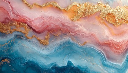 Obraz premium Abstract Blue and Pink Swirls with Gold Glitter.