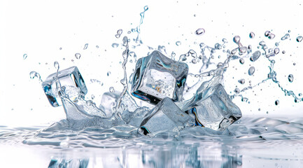 An abstract illustration of ice, with its transparent, clear cubes and flowing waves. liquid splash with frozen ice