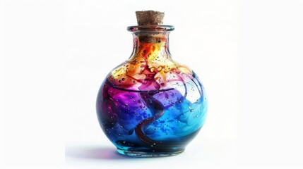 A potion of power with mythical creature, sorcery element, fantasy art, mystical colors, isolated on white background