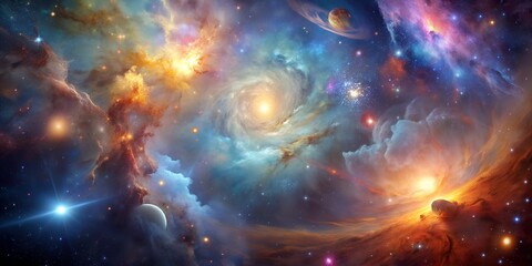 Fototapeta premium Nebula and galaxies in space Abstract cosmos background AI-Generated Content