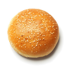 Top view of hamburger bun, isolated on white background