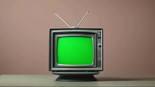 Retro Style TV Device Template with Green Screen Mockup Display