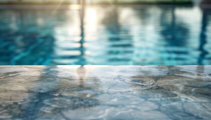Pristine marble table takes center stage, its smooth surface offering a stark contrast to blurred