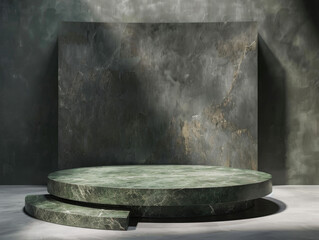 Green Marble Platform on a Grey Concrete Background
