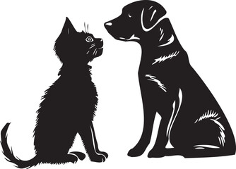 Dog and Cat black and white background