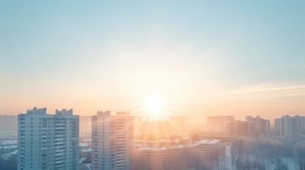 Fototapeta premium A city skyline with a bright sun shining on it