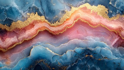 Abstract Blue Pink Gold Marble Texture.