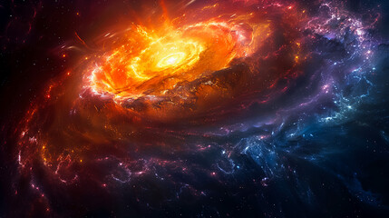 Obraz premium Spiral galaxy with colorful nebulae and distant stars, space background