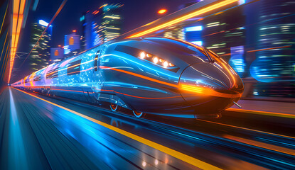 Fototapeta premium smart digital train, artificial intelligence in rail transportation. passenger safety, technology efficient, reliable, and sustainable rail networks, mass transit solutions design