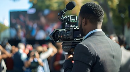 Cameraman Filming a Large Crowd Event