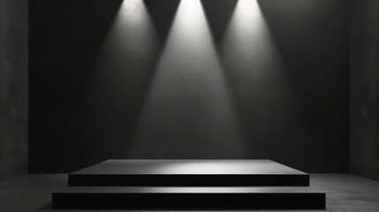 Obraz premium A sleek black stage with a spotlight, ready for product display