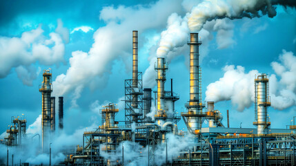 Fototapeta premium Industrial Plant With Pipes and Smoke
