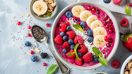 Delicious and Healthy Smoothie Bowl with Fruits and Seeds