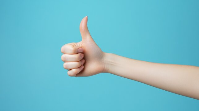 A Hand Giving a Thumbs Up Gesture Against a Blue Background
