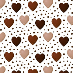 Chocolate hearts in a pattern.Multicolored chocolate hearts on a transparent background in a vector seamless pattern.