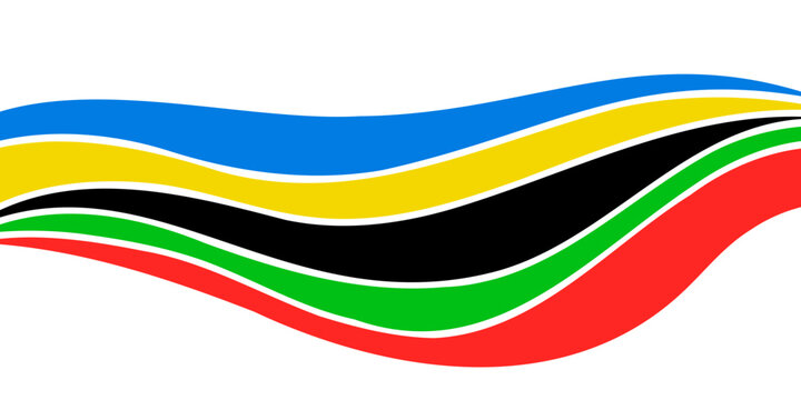 White background with colored wavy stripes.