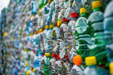 Fototapeta premium Close up Stacks of Recycled Plastic Bottles