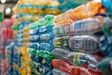 Obraz premium Close up Stacks of Recycled Plastic Bottles
