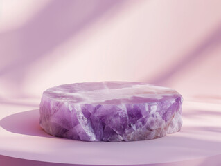 Fototapeta premium Amethyst Crystal Platform on Pink Background