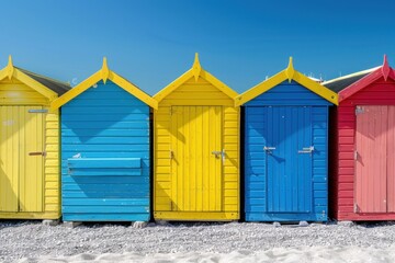 Naklejka premium Colorful wooden beach huts by the sea
