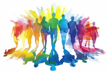 Creative colorful rainbow illustration of people. Social concept