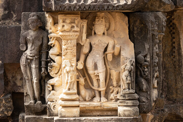 India, Madhya Pradesh, Morena, Beautiful Carvings of Hindu Deities on the Survaya ki Garhi Temple, 