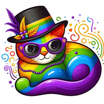 Colorful Cat in a Hat and Sunglasses