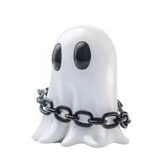 A cute, cartoonish ghost character wrapped in chains, perfect for Halloween or spooky-themed designs and illustrations.