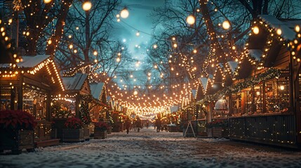 a city street covered in lots of christmas lights