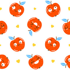 Seamless pattern with cute apples isolated on white background  for Your happy summer design 2