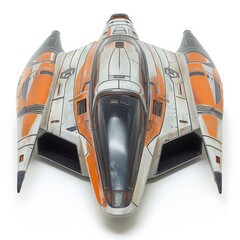Medium shot of a spaceship, isolated on a white background, bright and vivid tonalit 