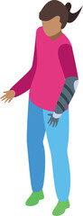 Fototapeta premium Young woman is standing with prosthetic arm, isometric illustration