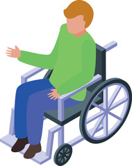 Isometric young man in a wheelchair gesturing while speaking