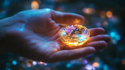 Hand holding a holographic digital currency, illustrating the rise of cryptocurrencies.