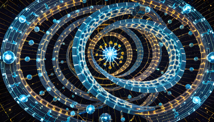 Multidimensional Glowing Rings and Orbs in Abstract Futuristic Design