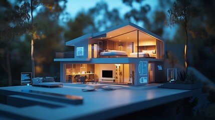 Smart home with interconnected devices, depicting the Internet of Things (IoT).