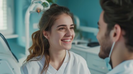Dentist and patient smiling together after a successful dental treatment