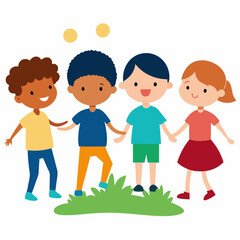 Kids playing outside vector illustration on a white background