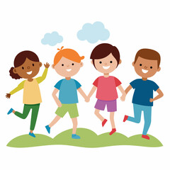 Kids playing outside vector illustration on a white background